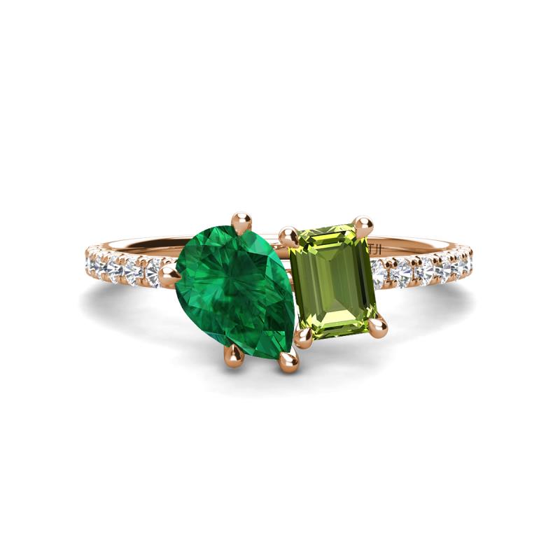 Zahara 9x7 mm Pear Emerald and 7x5 mm Emerald Cut Peridot 2 Stone Duo Ring 