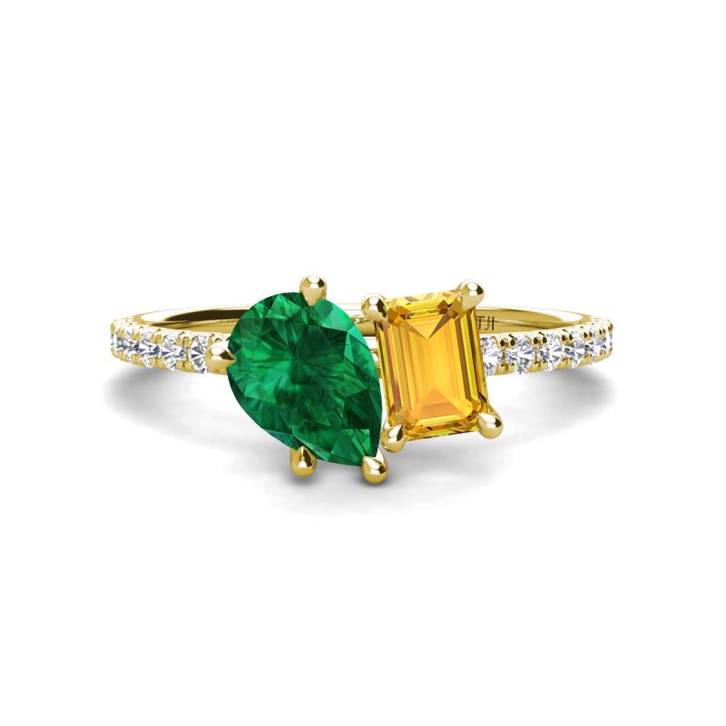 Zahara 9x7 mm Pear Emerald and 7x5 mm Emerald Cut Citrine 2 Stone Duo Ring 