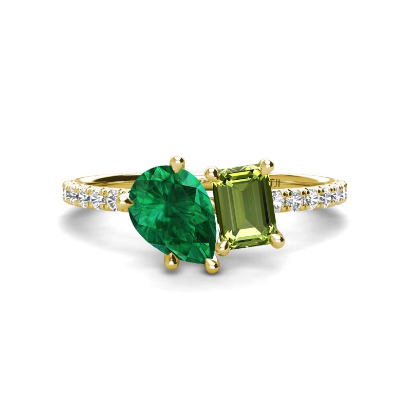 Zahara 9x7 mm Pear Emerald and 7x5 mm Emerald Cut Peridot 2 Stone Duo Ring 