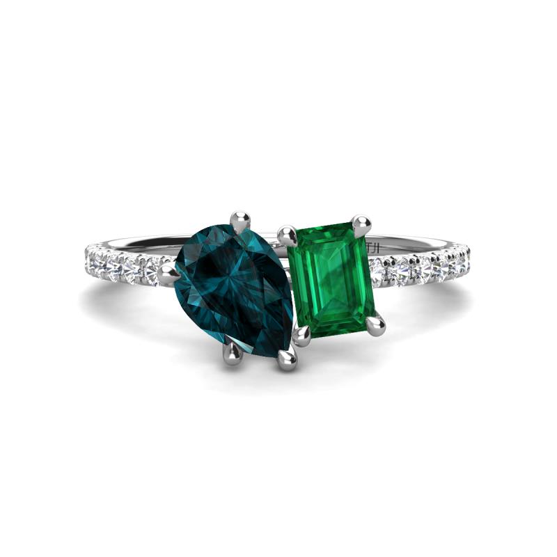 Zahara 9x6 mm Pear London Blue Topaz and 7x5 mm Emerald Cut Lab Created Emerald 2 Stone Duo Ring 
