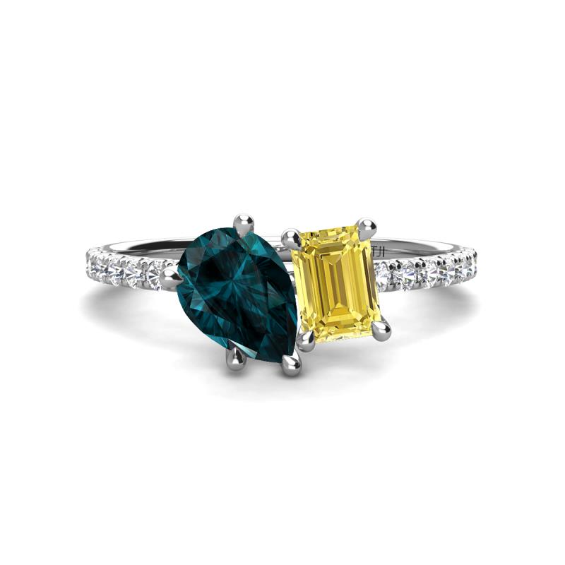 Zahara 9x6 mm Pear London Blue Topaz and 7x5 mm Emerald Cut Lab Created Yellow Sapphire 2 Stone Duo Ring 