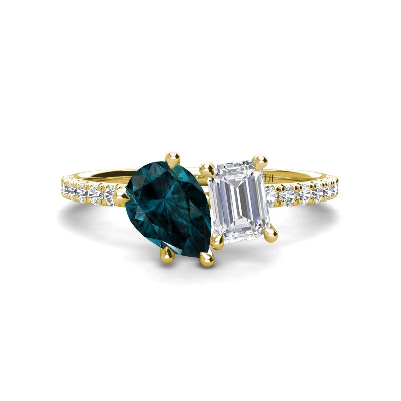 Zahara 9x6 mm Pear London Blue Topaz and 7x5 mm Emerald Cut White Sapphire 2 Stone Duo Ring 