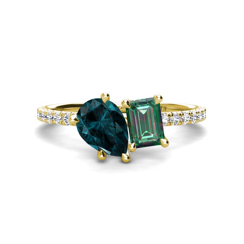 Zahara 9x6 mm Pear London Blue Topaz and 7x5 mm Emerald Cut Lab Created Alexandrite 2 Stone Duo Ring 