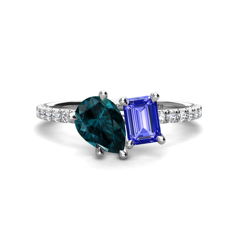 Zahara 9x6 mm Pear London Blue Topaz and 7x5 mm Emerald Cut Tanzanite 2 Stone Duo Ring 