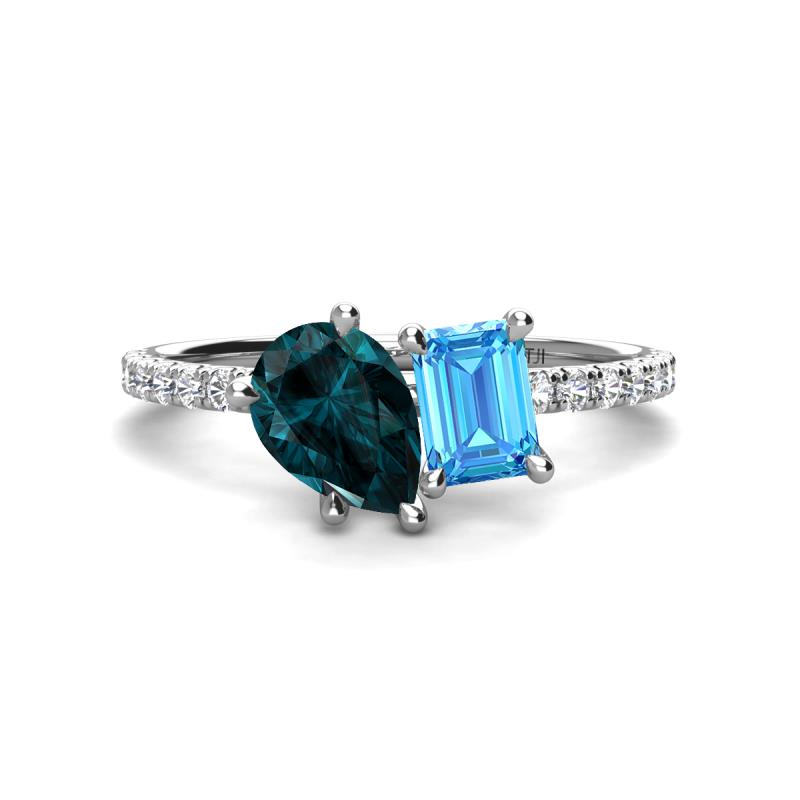 Zahara 9x6 mm Pear London Blue Topaz and 7x5 mm Emerald Cut Blue Topaz 2 Stone Duo Ring 