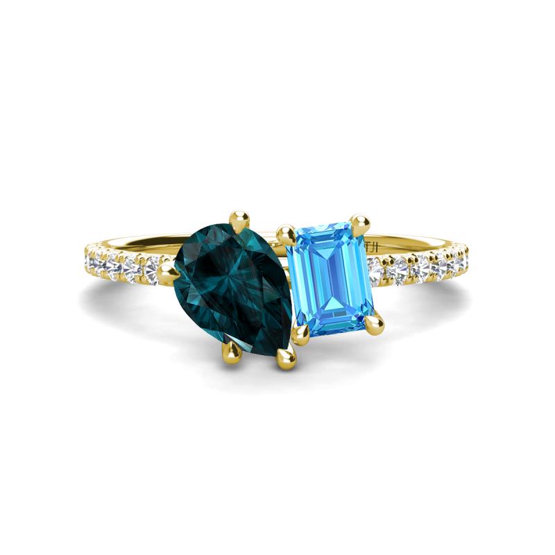 Zahara 9x6 mm Pear London Blue Topaz and 7x5 mm Emerald Cut Blue Topaz 2 Stone Duo Ring 