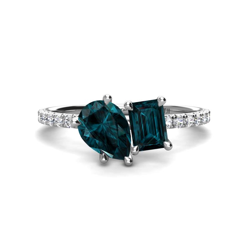 Zahara 9x6 mm Pear and 7x5 mm Emerald Cut London Blue Topaz 2 Stone Duo Ring 