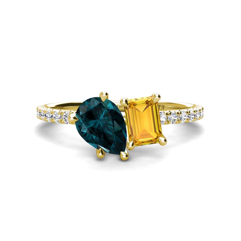 Zahara 9x6 mm Pear London Blue Topaz and 7x5 mm Emerald Cut Citrine 2 Stone Duo Ring 