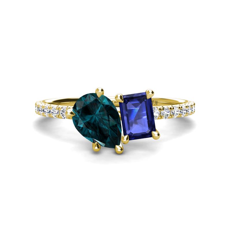 Zahara 9x6 mm Pear London Blue Topaz and 7x5 mm Emerald Cut Iolite 2 Stone Duo Ring 