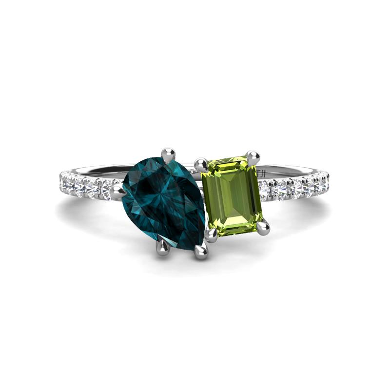 Zahara 9x6 mm Pear London Blue Topaz and 7x5 mm Emerald Cut Peridot 2 Stone Duo Ring 