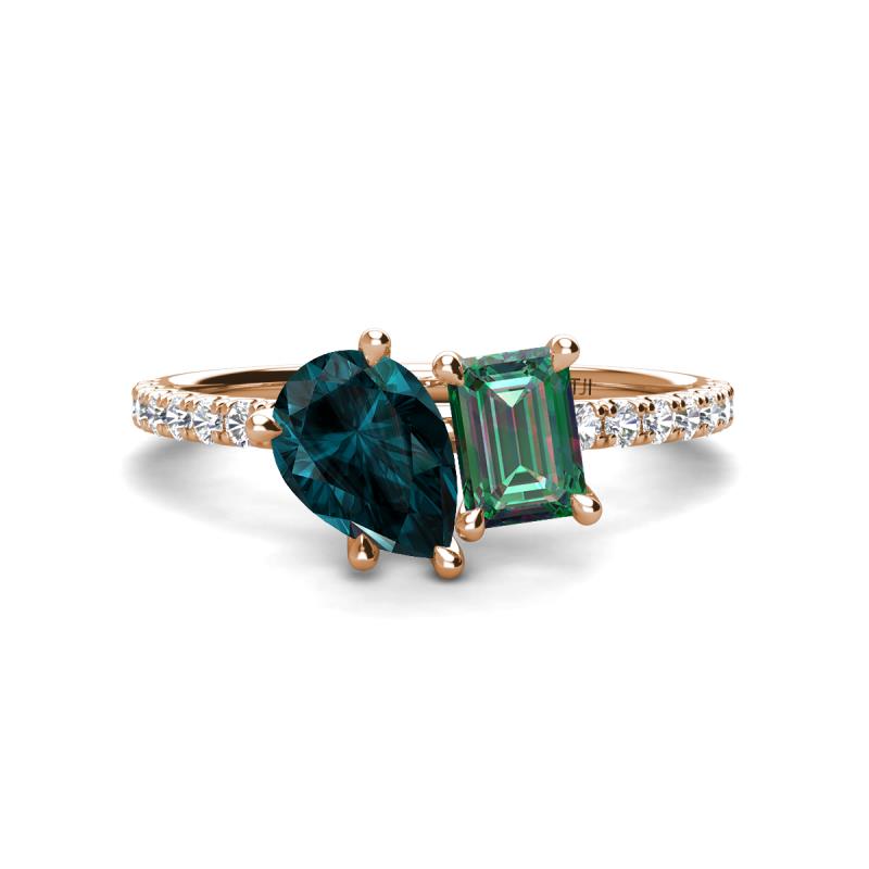 Zahara 9x6 mm Pear London Blue Topaz and 7x5 mm Emerald Cut Lab Created Alexandrite 2 Stone Duo Ring 