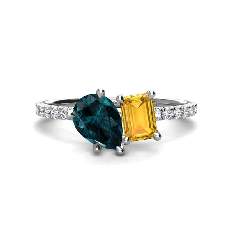 Zahara 9x6 mm Pear London Blue Topaz and 7x5 mm Emerald Cut Citrine 2 Stone Duo Ring 