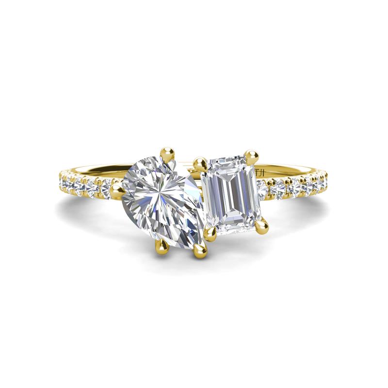 Zahara 9x6 mm Pear Forever One Moissanite and 7x5 mm Emerald Cut White Sapphire 2 Stone Duo Ring 