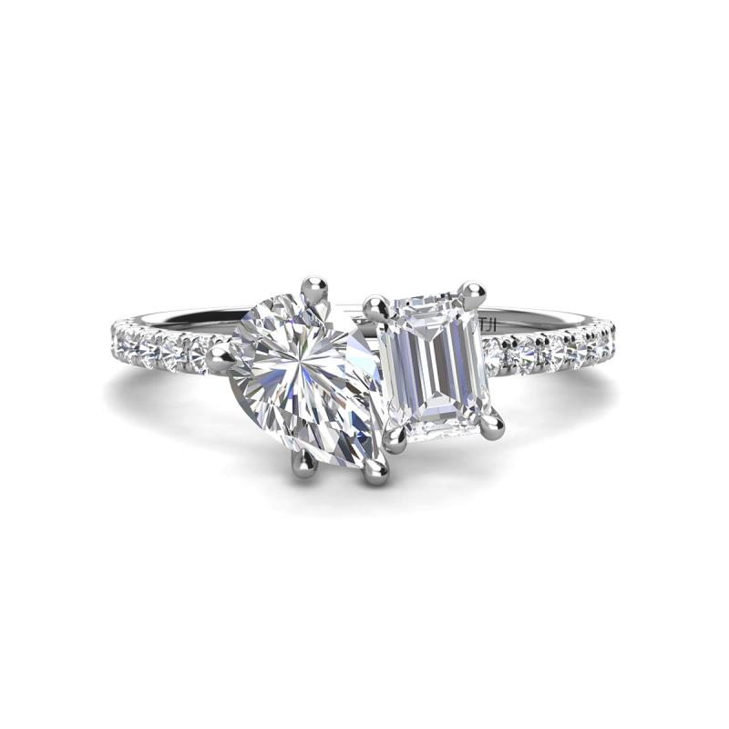 Zahara 9x6 mm Pear Forever Brilliant Moissanite and 7x5 mm Emerald Cut White Sapphire 2 Stone Duo Ring 