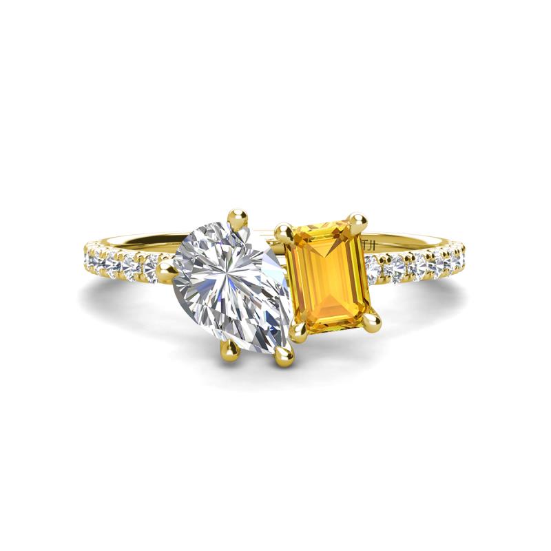 Zahara 9x6 mm Pear Forever Brilliant Moissanite and 7x5 mm Emerald Cut Citrine 2 Stone Duo Ring 
