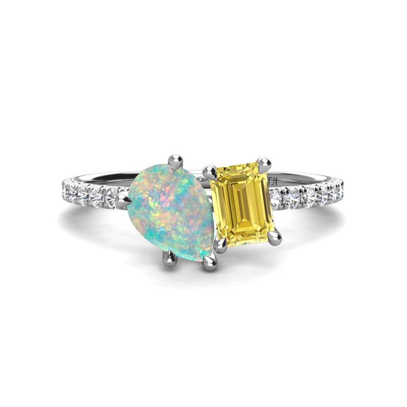 Zahara 9x6 mm Pear Opal and 7x5 mm Emerald Cut Lab Created Yellow Sapphire 2 Stone Duo Ring 