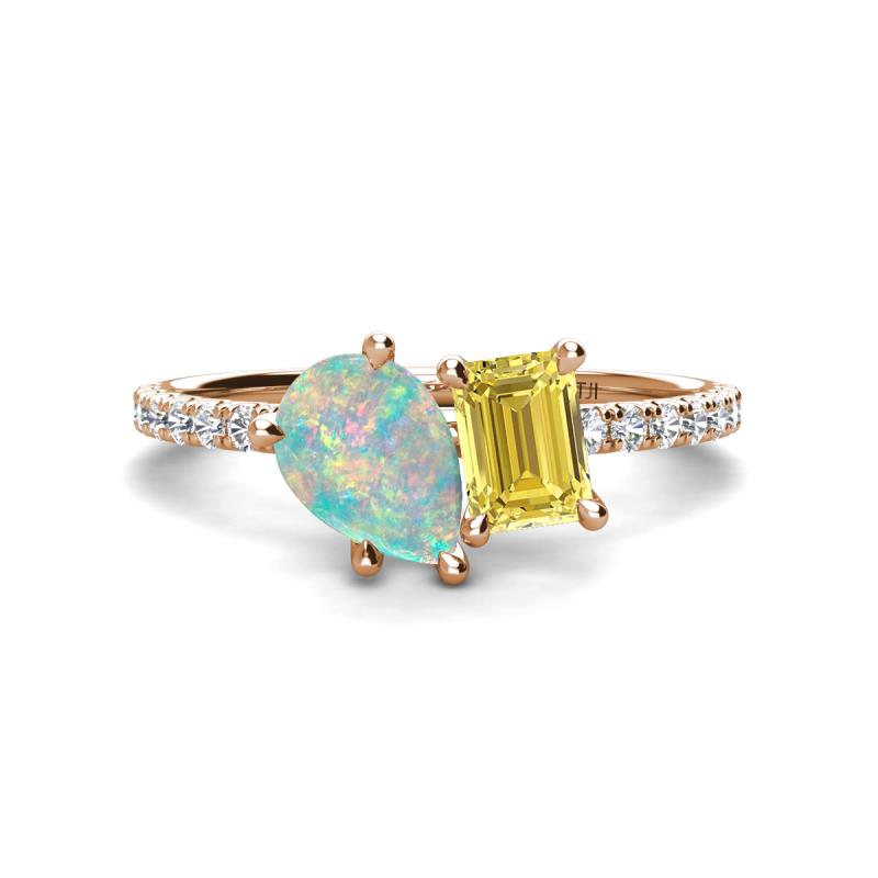Zahara 9x6 mm Pear Opal and 7x5 mm Emerald Cut Lab Created Yellow Sapphire 2 Stone Duo Ring 