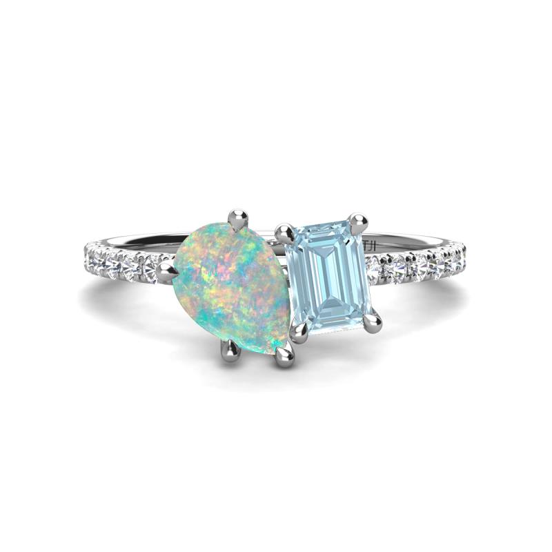 Zahara 9x6 mm Pear Opal and 7x5 mm Emerald Cut Aquamarine 2 Stone Duo Ring 
