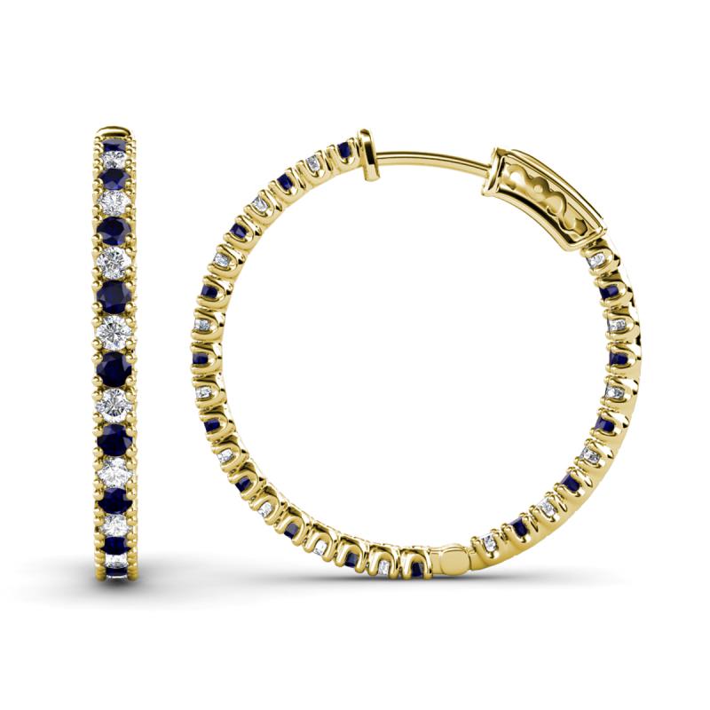 Melissa 1.80 ctw (2.00 mm) Inside Outside Round Blue Sapphire and Natural Diamond Eternity Hoop Earrings 