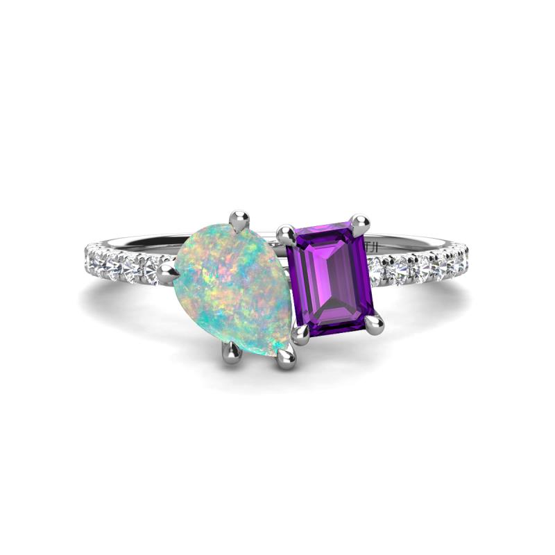 Zahara 9x6 mm Pear Opal and 7x5 mm Emerald Cut Amethyst 2 Stone Duo Ring 