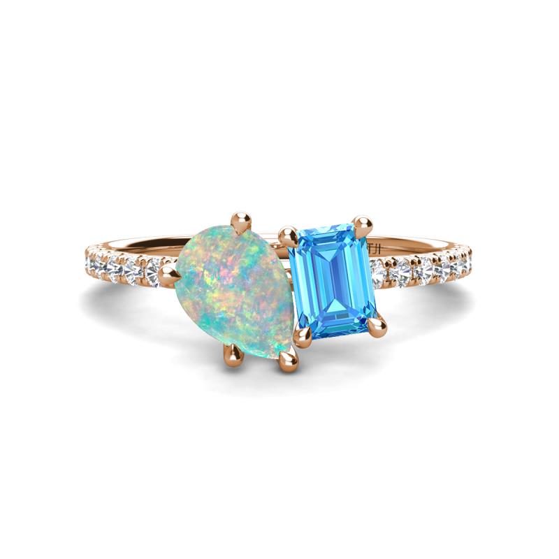 Zahara 9x6 mm Pear Opal and 7x5 mm Emerald Cut Blue Topaz 2 Stone Duo Ring 