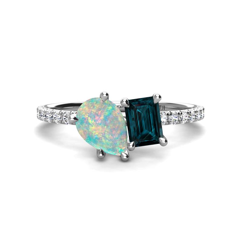 Zahara 9x6 mm Pear Opal and 7x5 mm Emerald Cut London Blue Topaz 2 Stone Duo Ring 