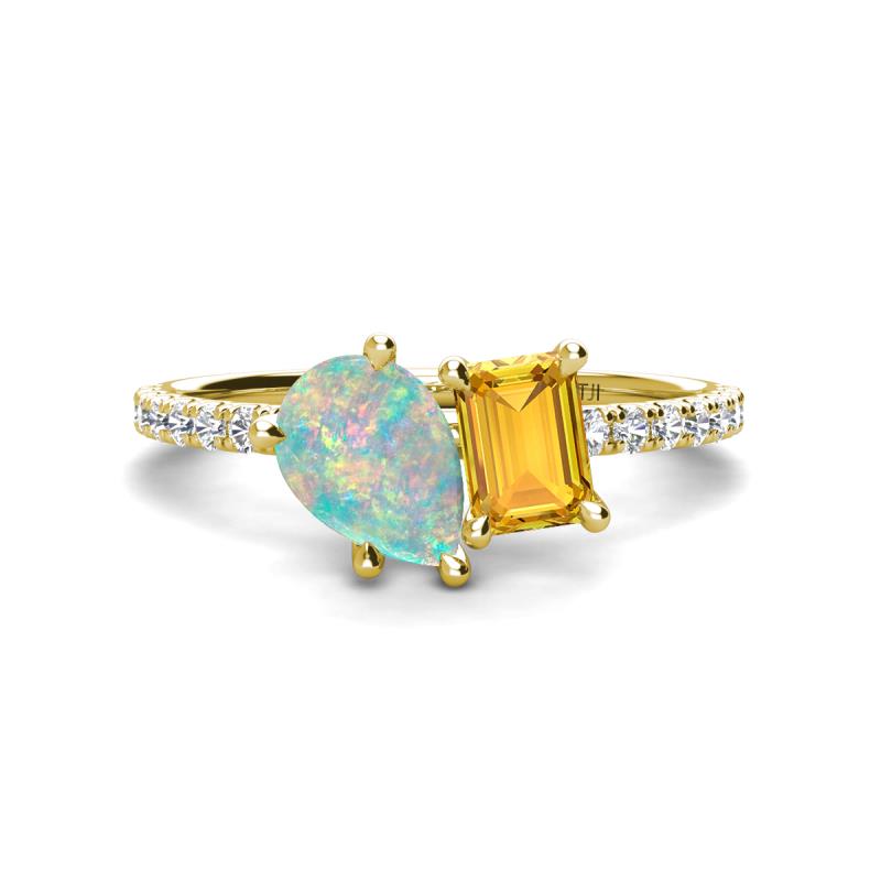 Zahara 9x6 mm Pear Opal and 7x5 mm Emerald Cut Citrine 2 Stone Duo Ring 