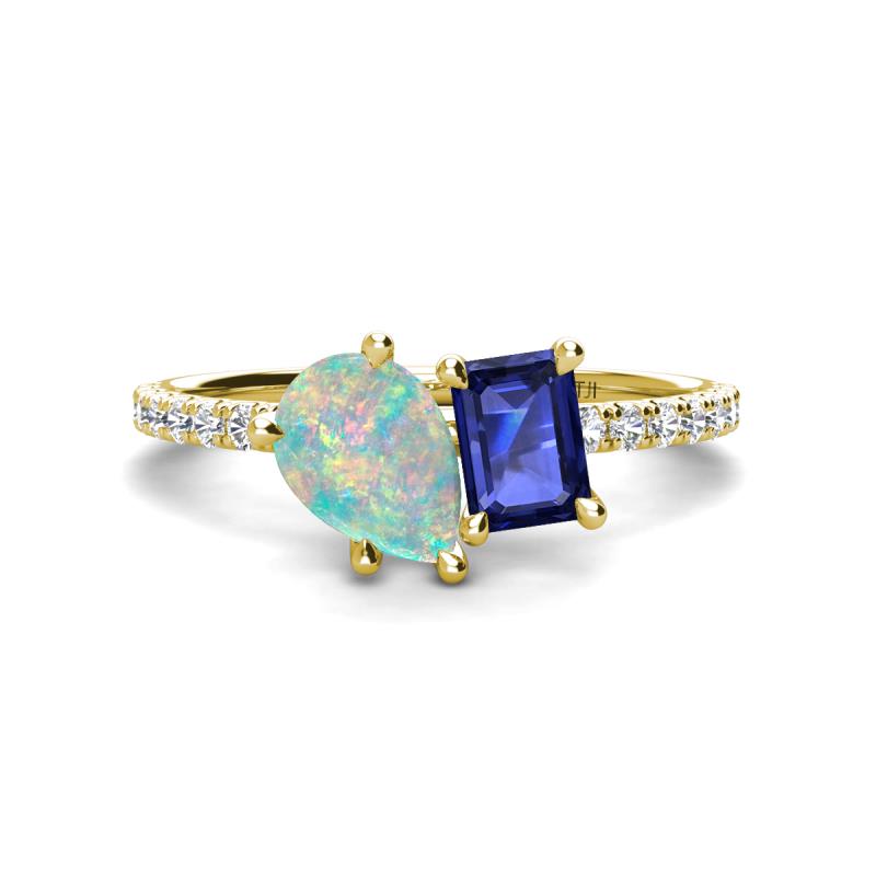 Zahara 9x6 mm Pear Opal and 7x5 mm Emerald Cut Iolite 2 Stone Duo Ring 