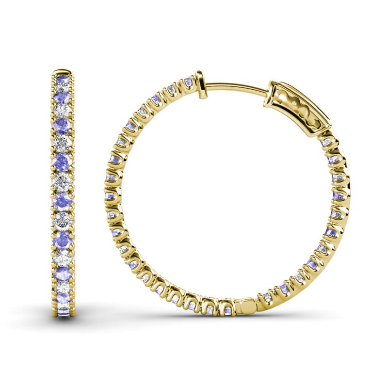 Melissa 1.74 ctw (2.00 mm) Inside Outside Round Tanzanite and Natural Diamond Eternity Hoop Earrings 