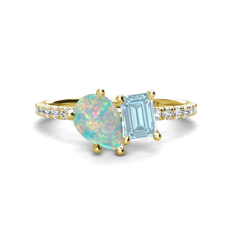 Zahara 9x6 mm Pear Opal and 7x5 mm Emerald Cut Aquamarine 2 Stone Duo Ring 