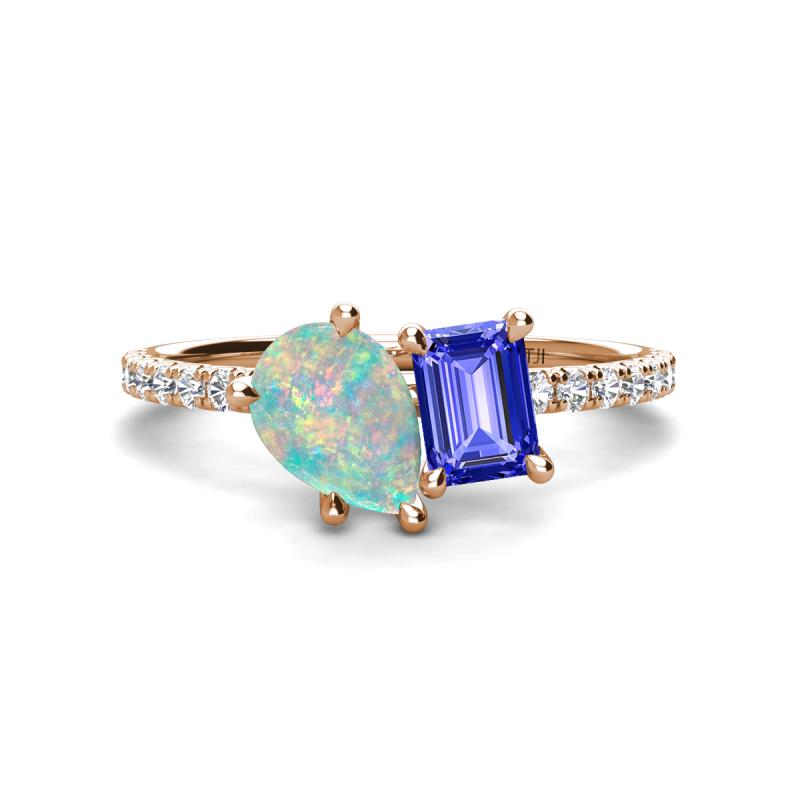 Zahara 9x6 mm Pear Opal and 7x5 mm Emerald Cut Tanzanite 2 Stone Duo Ring 