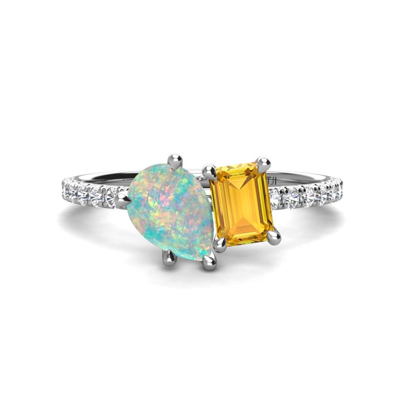 Zahara 9x6 mm Pear Opal and 7x5 mm Emerald Cut Citrine 2 Stone Duo Ring 