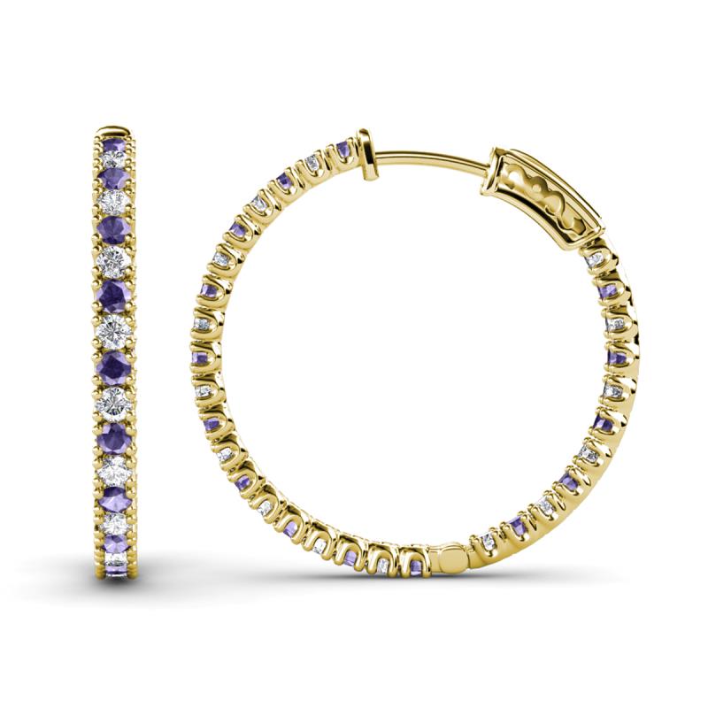 Melissa 1.56 ctw (2.00 mm) Inside Outside Round Iolite and Natural Diamond Eternity Hoop Earrings 