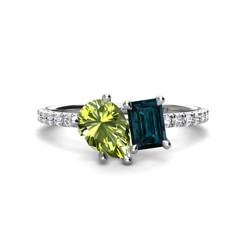 Zahara 9x6 mm Pear Peridot and 7x5 mm Emerald Cut London Blue Topaz 2 Stone Duo Ring 