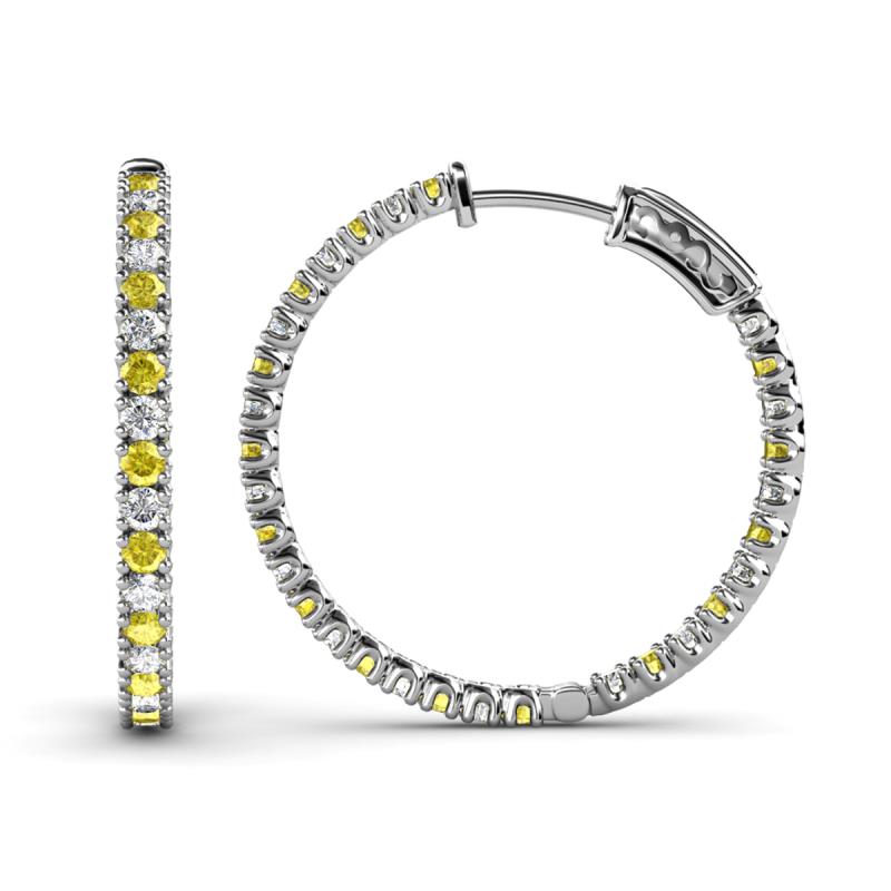 Melissa 1.80 ctw (2.00 mm) Inside Outside Round Yellow Sapphire and Natural Diamond Eternity Hoop Earrings 