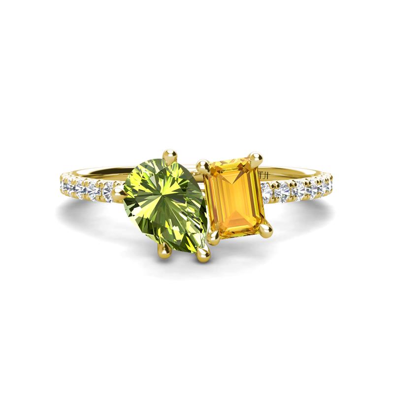 Zahara 9x6 mm Pear Peridot and 7x5 mm Emerald Cut Citrine 2 Stone Duo Ring 