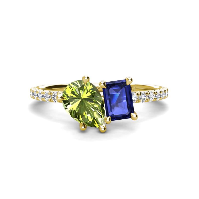 Zahara 9x6 mm Pear Peridot and 7x5 mm Emerald Cut Iolite 2 Stone Duo Ring 