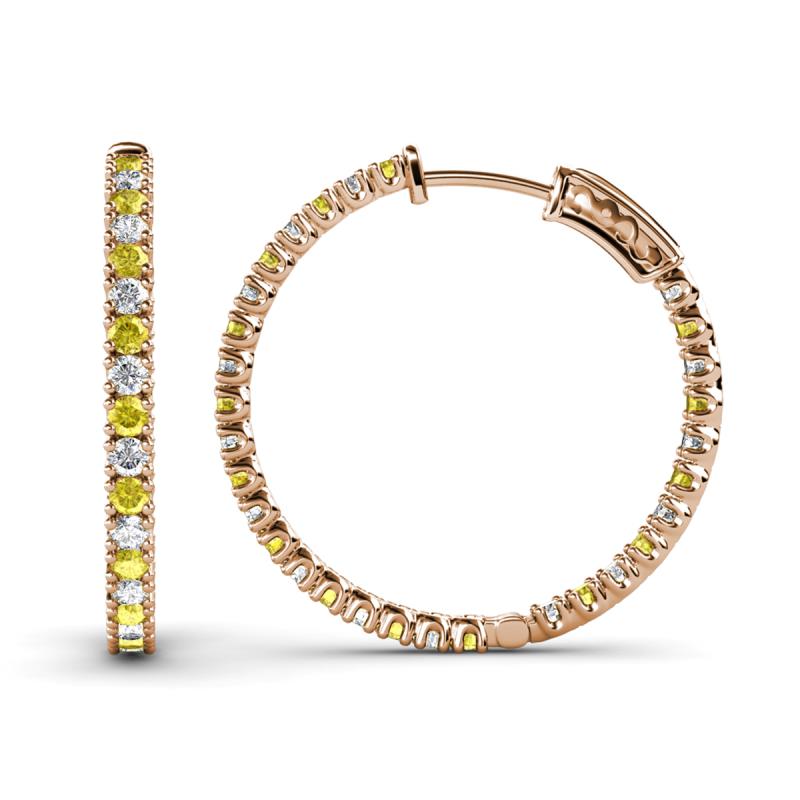 Melissa 1.80 ctw (2.00 mm) Inside Outside Round Yellow Sapphire and Natural Diamond Eternity Hoop Earrings 
