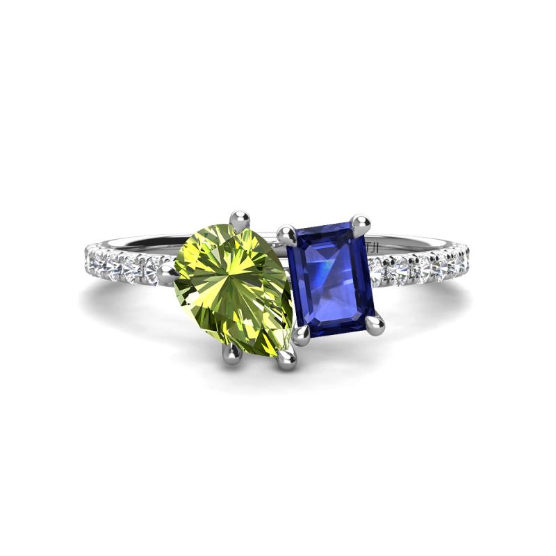 Zahara 9x6 mm Pear Peridot and 7x5 mm Emerald Cut Iolite 2 Stone Duo Ring 