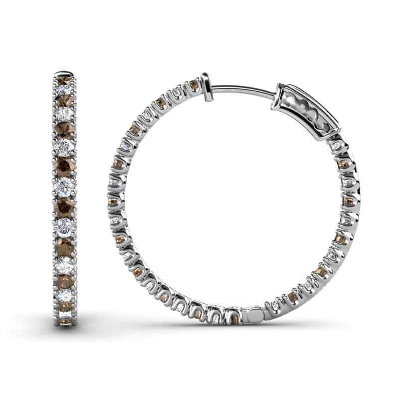 Melissa 1.80 ctw (2.00 mm) Inside Outside Round Smoky Quartz and Natural Diamond Eternity Hoop Earrings 