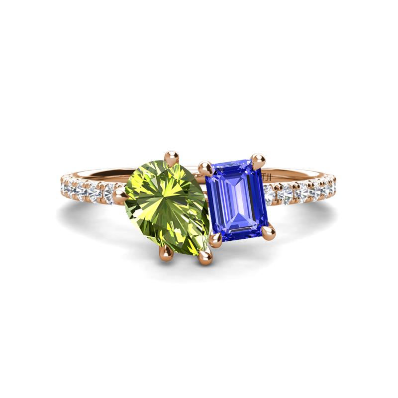 Zahara 9x6 mm Pear Peridot and 7x5 mm Emerald Cut Tanzanite 2 Stone Duo Ring 