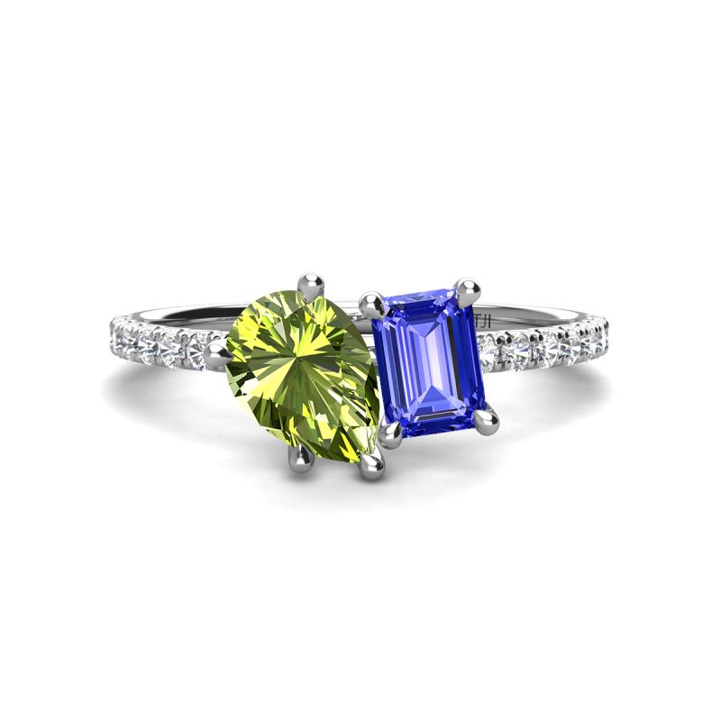 Zahara 9x6 mm Pear Peridot and 7x5 mm Emerald Cut Tanzanite 2 Stone Duo Ring 