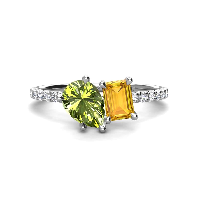 Zahara 9x6 mm Pear Peridot and 7x5 mm Emerald Cut Citrine 2 Stone Duo Ring 