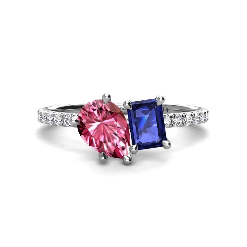 Zahara 9x6 mm Pear Pink Tourmaline and 7x5 mm Emerald Cut Iolite 2 Stone Duo Ring 