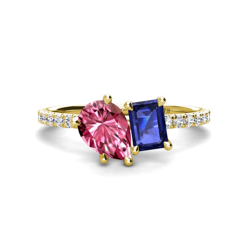 Zahara 9x6 mm Pear Pink Tourmaline and 7x5 mm Emerald Cut Iolite 2 Stone Duo Ring 