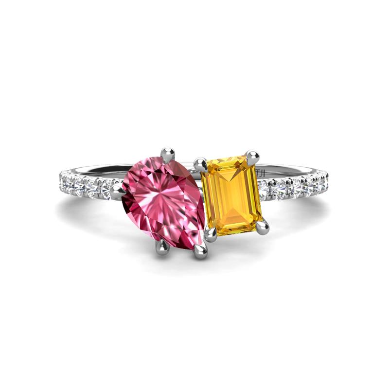 Zahara 9x6 mm Pear Pink Tourmaline and 7x5 mm Emerald Cut Citrine 2 Stone Duo Ring 