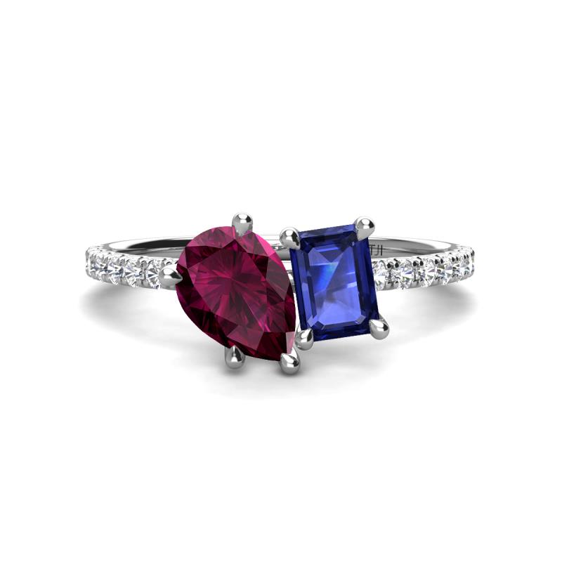 Zahara 9x6 mm Pear Rhodolite Garnet and 7x5 mm Emerald Cut Iolite 2 Stone Duo Ring 