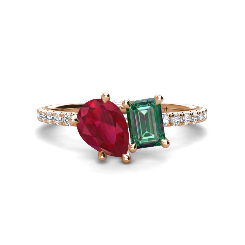 Zahara 9x7 mm Pear Ruby and 7x5 mm Emerald Cut Lab Created Alexandrite 2 Stone Duo Ring 
