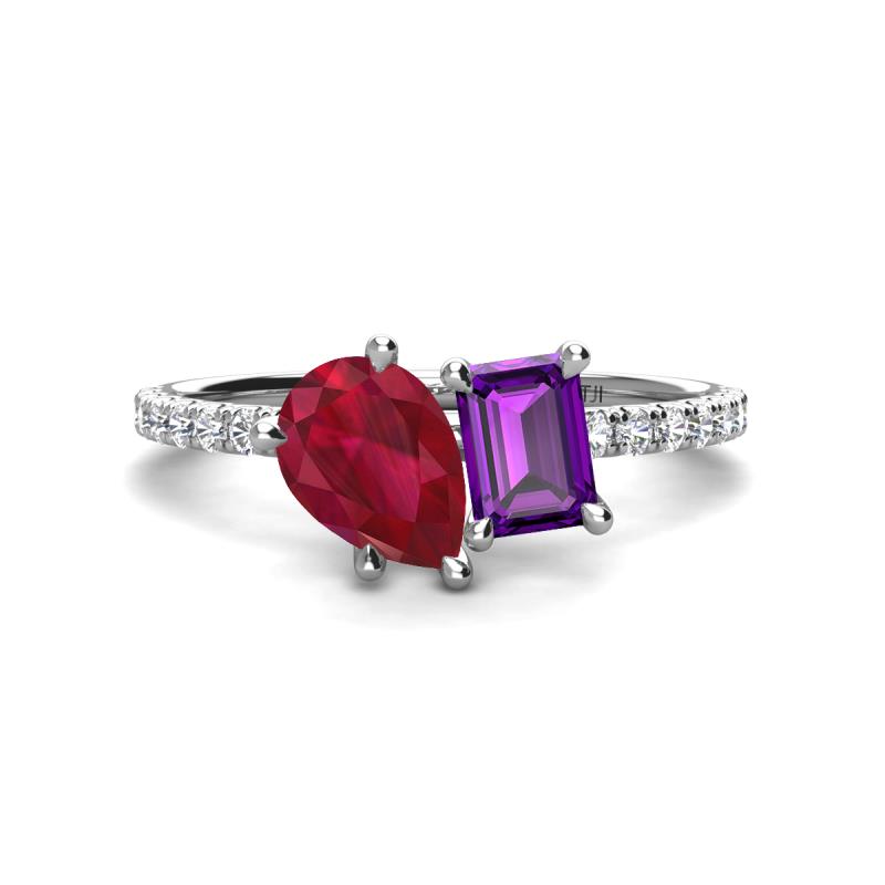 Zahara 9x7 mm Pear Ruby and 7x5 mm Emerald Cut Amethyst 2 Stone Duo Ring 