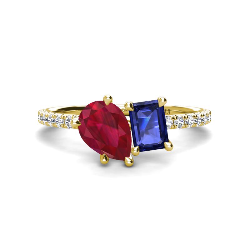 Zahara 9x7 mm Pear Ruby and 7x5 mm Emerald Cut Iolite 2 Stone Duo Ring 